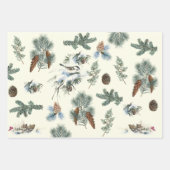 KerstEvergreen Branches Pinecone Bird Stripe Inpakpapier Vel (Voorkant 2)