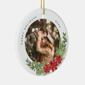 KerstEvergreen en Poinsettia Foto Keramisch Ornament (Rechts)