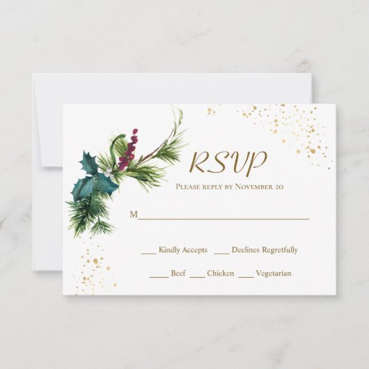 KerstEvergreen Holly Winter Wedding RSVP Card Kaartje (Voorkant)