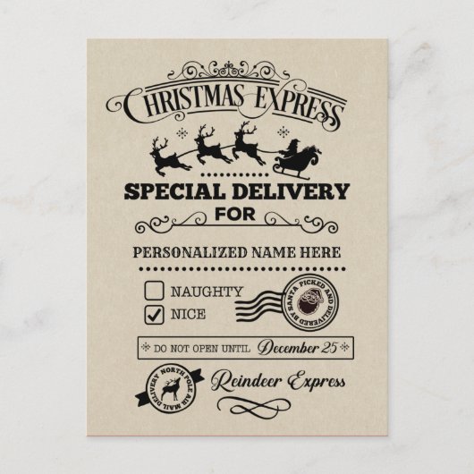 Kerstexpress speciale bezorging fijne lijst feestdagenkaart (Voorkant)
