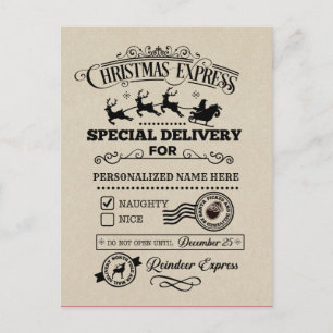 Kerstexpress speciale bezorging STOUTE lijst Feestdagenkaart