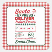 Kerstexpressie Levering Kerst Plaid Vierkante Sticker (Voorkant)