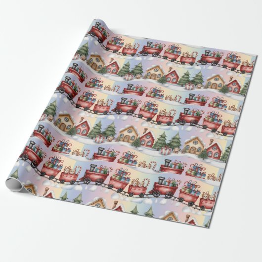 Kerstexpressief cadeaupapier – Kerstmisdorp (Uitgerold)