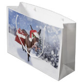 Kerstezel met een grappig rood pet groot cadeauzakje (Achterkant Gekanteld)