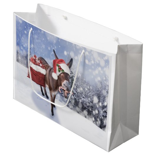 Kerstezel met een grappig rood pet groot cadeauzakje (Voorkant Gekanteld)