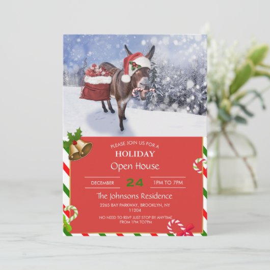 Kerstezel met een grappig rood pet kaart (Staand voorkant)