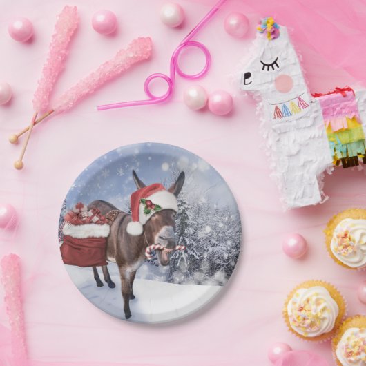 Kerstezel met een grappig rood pet papieren bordje (Feest)