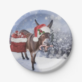 Kerstezel met een grappig rood pet papieren bordje