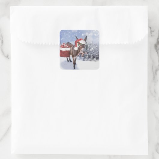 Kerstezel met een grappig rood pet vierkante sticker (Tas)