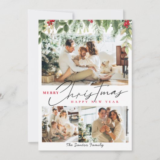 Kerstfamilie 3 collage Fotowinterbes Feestdagenkaart (Voorkant)