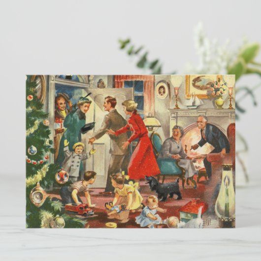  kerstfamilie die zich verzamelt feestdagenkaart (Staand voorkant)