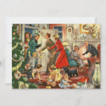 kerstfamilie die zich verzamelt feestdagenkaart<br><div class="desc">De  Retro kerstfamilie die een feestelijke kaart oplevert.</div>