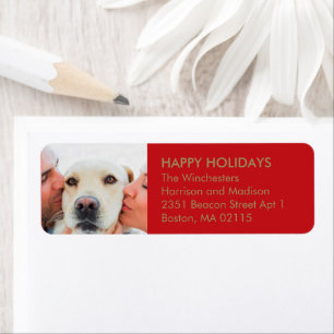 Kerstfamilie foto aangepast aan modern rood goud etiket