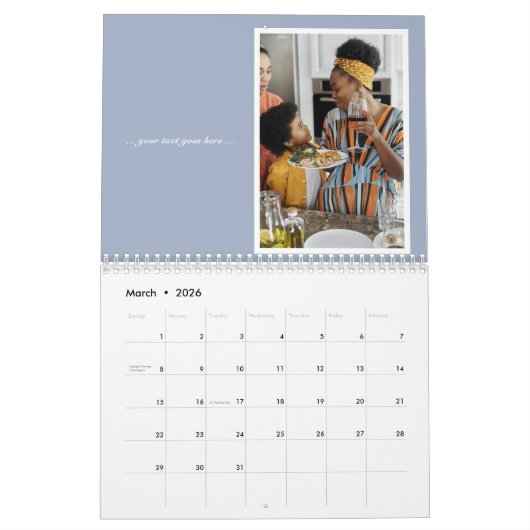 Kerstfamilie Foto Blauwe Grijs Citaat Tekst Kalender (Mar 2026)