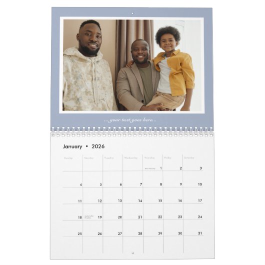 Kerstfamilie Foto Blauwe Grijs Citaat Tekst Kalender (Jan 2026)