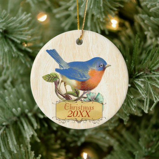 Kerstfamilie Foto Bluebird Keramisch Ornament (Boom)