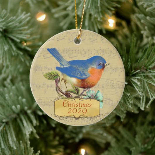 Kerstfamilie Foto Bluebird Keramisch Ornament (Boom)