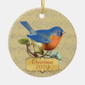 Kerstfamilie Foto Bluebird Keramisch Ornament (Voorkant)