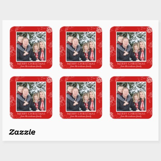 Kerstfamilie Foto cadeaulabel stickers (Vel)