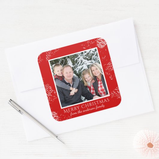 Kerstfamilie Foto cadeaulabel stickers (Envelop)