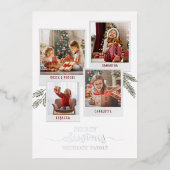Kerstfamilie Foto collage Pset Rustic Silver Folie Feestdagenkaart (Voorkant)