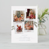 Kerstfamilie Foto collage Pset Rustic Silver Folie Feestdagenkaart (Staand Voorkant)