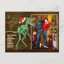 Kerstfamilie Foto Funny Velociraptor Dinosaur Feestdagenkaart