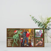 Kerstfamilie Foto Funny Velociraptor Dinosaur Feestdagenkaart (Staand voorkant)