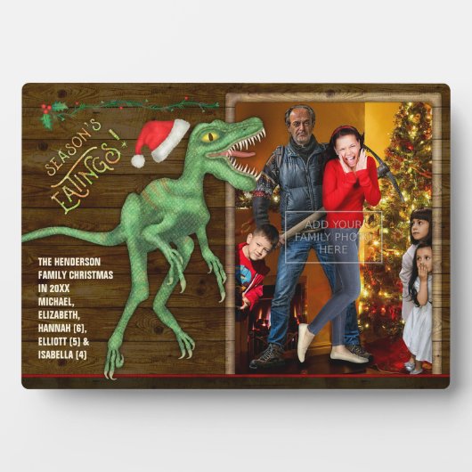 Kerstfamilie Foto Funny Velociraptor Dinosaur Fotoplaat (voorkant)