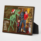 Kerstfamilie Foto Funny Velociraptor Dinosaur Fotoplaat (Zijkant)