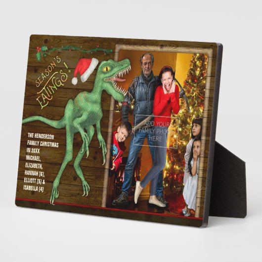 Kerstfamilie Foto Funny Velociraptor Dinosaur Fotoplaat (Zijkant)
