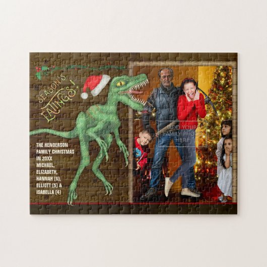 Kerstfamilie Foto Funny Velociraptor Dinosaur Legpuzzel (Horizontaal)