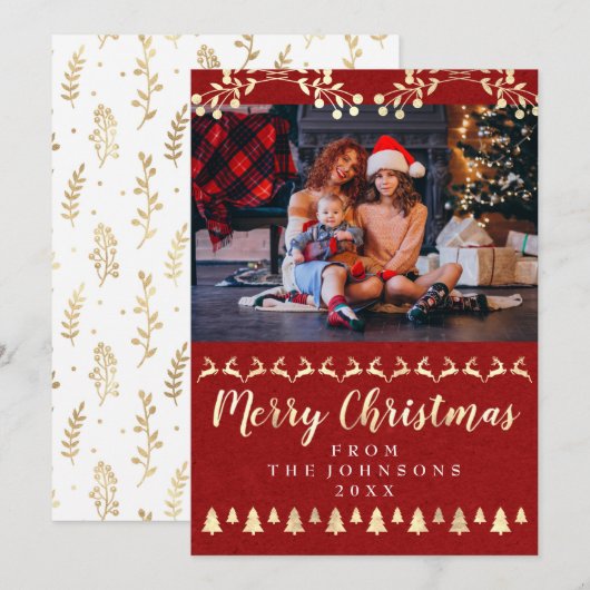 Kerstfamilie Foto Golden Rustic Classy Feestdagenkaart (Voorkant / Achterkant)
