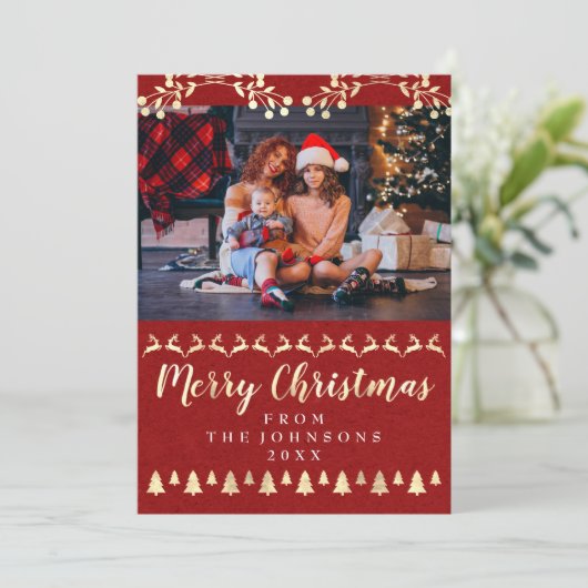 Kerstfamilie Foto Golden Rustic Classy Feestdagenkaart (Staand voorkant)
