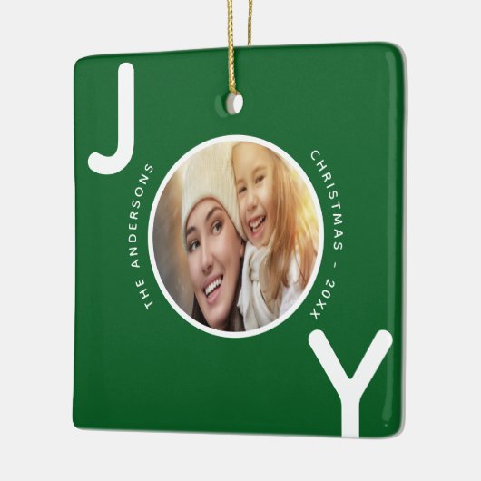 Kerstfamilie foto groen plezier moderne keramisch ornament (Links)