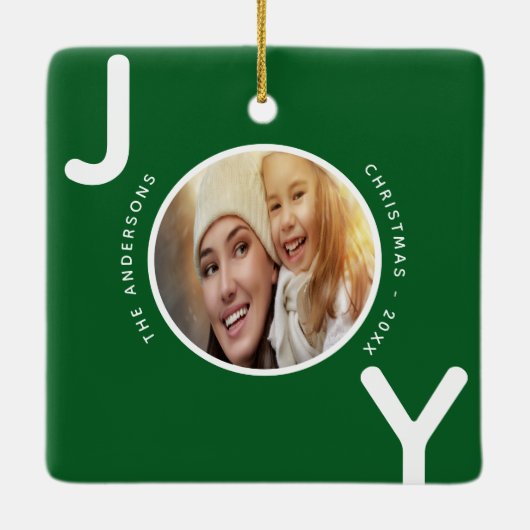 Kerstfamilie foto groen plezier moderne keramisch ornament (Achterkant)