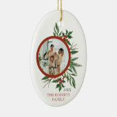 Kerstfamilie Foto Holly Wreateoval Keramisch Ornament (Rechts)