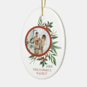 Kerstfamilie Foto Holly Wreateoval Keramisch Ornament (Links)