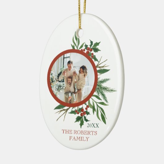 Kerstfamilie Foto Holly Wreateoval Keramisch Ornament (Links)