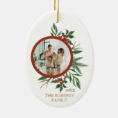 Kerstfamilie Foto Holly Wreateoval Keramisch Ornament (Achterkant)