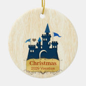 Kerstfamilie Foto met Castle terug Keramisch Ornament (Voorkant)