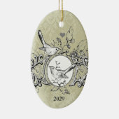 Kerstfamilie Foto met datum Keramisch Ornament (Rechts)