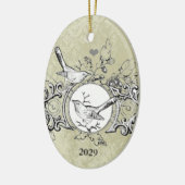 Kerstfamilie Foto met datum Keramisch Ornament (Links)