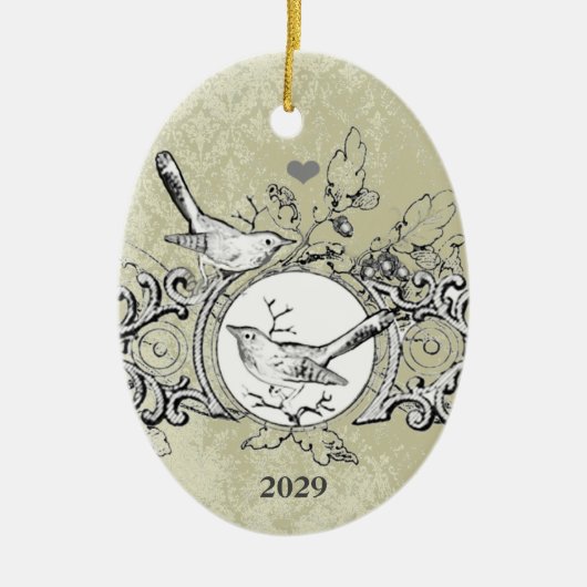 Kerstfamilie Foto met datum Keramisch Ornament (Voorkant)