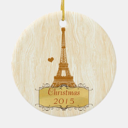 Kerstfamilie Foto met Eiffel Tower Keramisch Ornament (Achterkant)