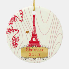 Kerstfamilie Foto met Eiffel Tower Keramisch Ornament