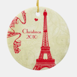 Kerstfamilie Foto met Eiffel Tower Keramisch Ornament
