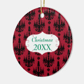 Kerstfamilie Foto Red Chandelier #4 Damask Keramisch Ornament (Links)