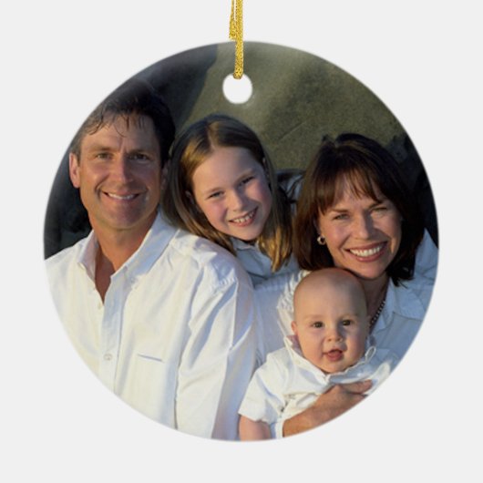 Kerstfamilie Foto Red Chandelier #4 Damask Keramisch Ornament (Achterkant)