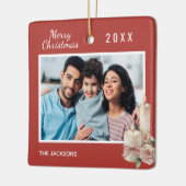 Kerstfamilie foto rode witte kaars decor keramisch ornament (Links)